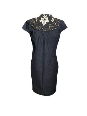 dressbarn Petite 12 Embellished Black Denim Dress